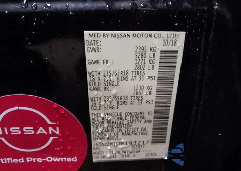 2018 Nissan Murano S z USA, uszkodzony, nr VIN 5N1AZ2MH3JN193217